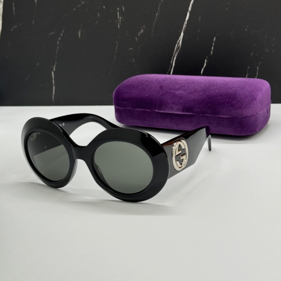 NEW GUCCI GG1647S 007 WOMEN SUNGLASSES GUCCI GG 1647S 007 ROUND BLACK EYEWEAR - Picture 3 of 14